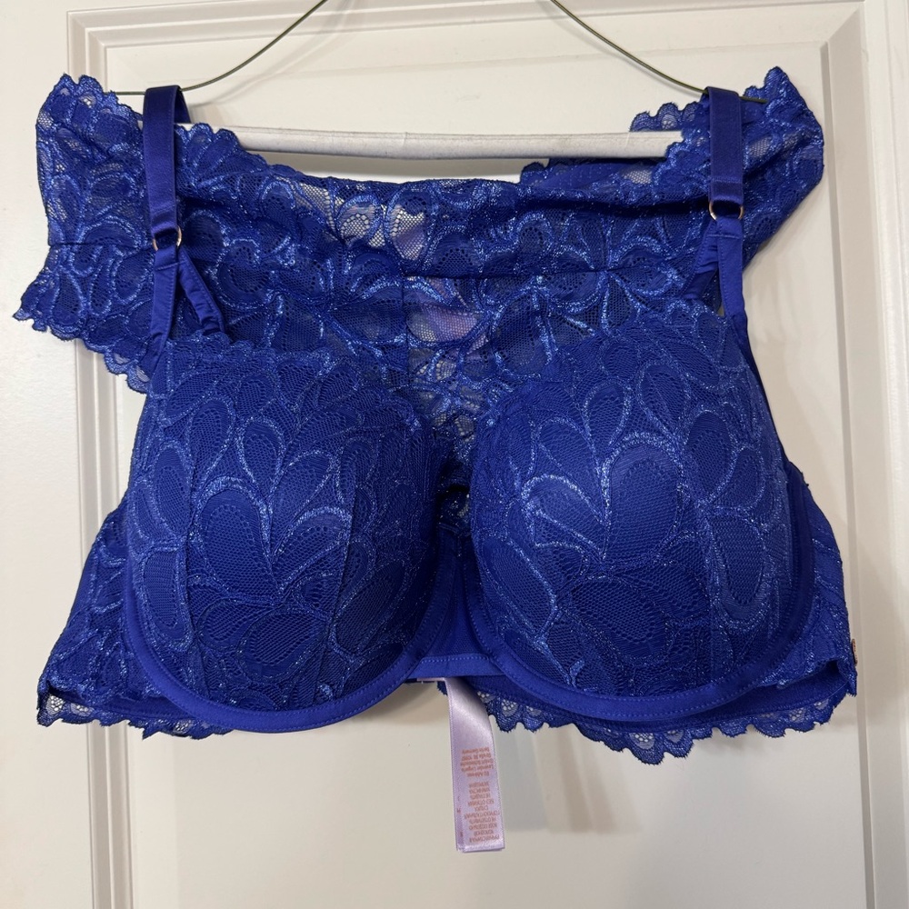Savage X Fenty Blue Lace Bra/Panty Set- NEW- 40DD/2X